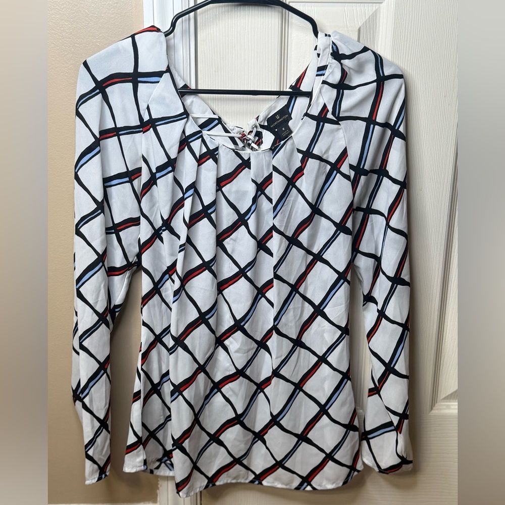 Worthington Women's Geometric Blouse - Black, Red, Blue